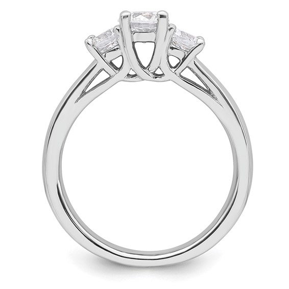 14K White Gold 3-Stone (Holds 1/2 carat (5.2mm) Round Center and (2-4.1mm) Round Sides) Engagement Ring Mounting