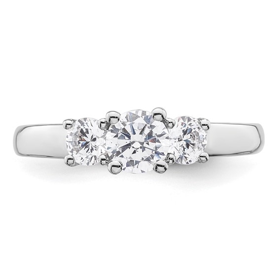 14K White Gold 3-Stone (Holds 1/2 carat (5.2mm) Round Center and (2-4.1mm) Round Sides) Engagement Ring Mounting