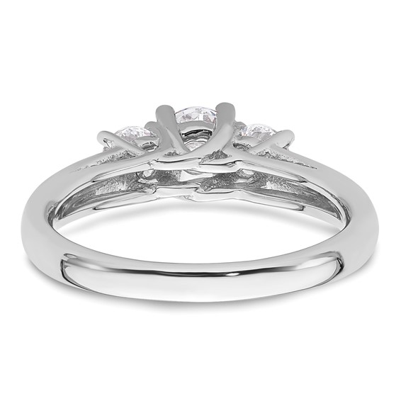 14K White Gold 3-Stone (Holds 1/2 carat (5.2mm) Round Center and (2-4.1mm) Round Sides) Engagement Ring Mounting