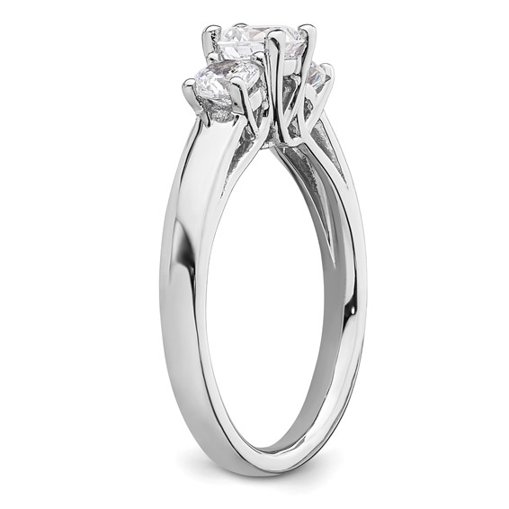 14K White Gold 3-Stone (Holds 1/2 carat (5.2mm) Round Center and (2-4.1mm) Round Sides) Engagement Ring Mounting