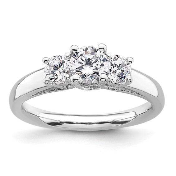 14K White Gold 3-Stone (Holds 1/2 carat (5.2mm) Round Center and (2-4.1mm) Round Sides) Engagement Ring Mounting