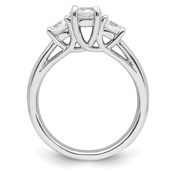 14K White Gold 3-Stone (Holds 3.4 carat (5.8mm) Round Center and (2 -4.6 mm) Round Sides) Engagement Ring Mounting