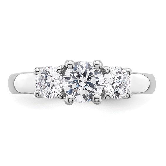 14K White Gold 3-Stone (Holds 3.4 carat (5.8mm) Round Center and (2 -4.6 mm) Round Sides) Engagement Ring Mounting