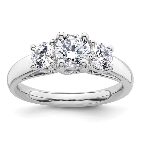 14K White Gold 3-Stone (Holds 3.4 carat (5.8mm) Round Center and (2 -4.6 mm) Round Sides) Engagement Ring Mounting
