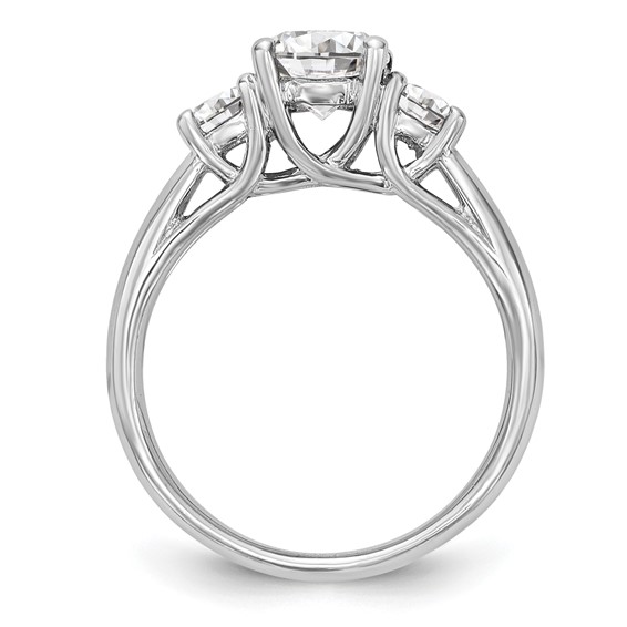 14K White Gold 3-Stone (Holds 1 carat (6.5mm) Round Center and (2-5.2mm) Round Sides) Engagement Ring Mounting