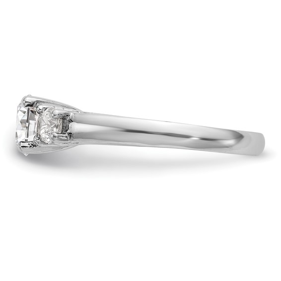 14K White Gold 3-Stone (Holds 1 carat (6.5mm) Round Center and (2-5.2mm) Round Sides) Engagement Ring Mounting