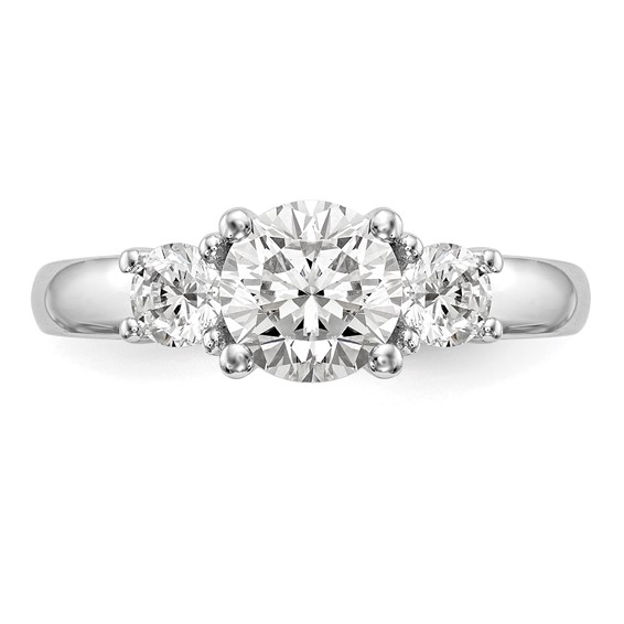 14K White Gold 3-Stone (Holds 1 carat (6.5mm) Round Center and (2-5.2mm) Round Sides) Engagement Ring Mounting