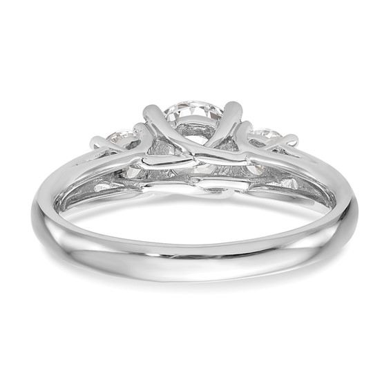 14K White Gold 3-Stone (Holds 1 carat (6.5mm) Round Center and (2-5.2mm) Round Sides) Engagement Ring Mounting