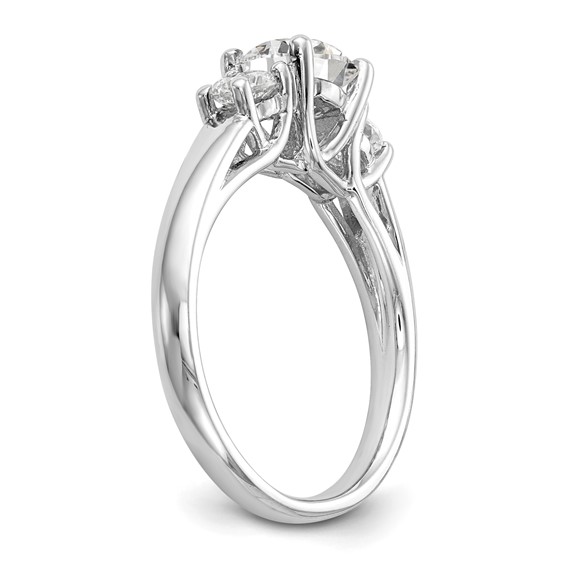 14K White Gold 3-Stone (Holds 1 carat (6.5mm) Round Center and (2-5.2mm) Round Sides) Engagement Ring Mounting