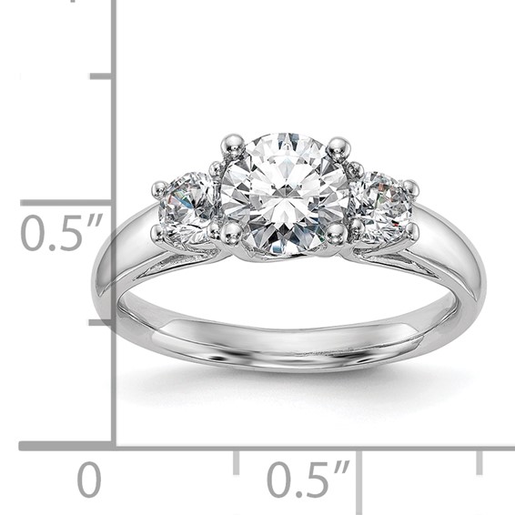14K White Gold 3-Stone (Holds 1 carat (6.5mm) Round Center and (2-5.2mm) Round Sides) Engagement Ring Mounting