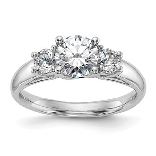 14K White Gold 3-Stone (Holds 1 carat (6.5mm) Round Center and (2-5.2mm) Round Sides) Engagement Ring Mounting