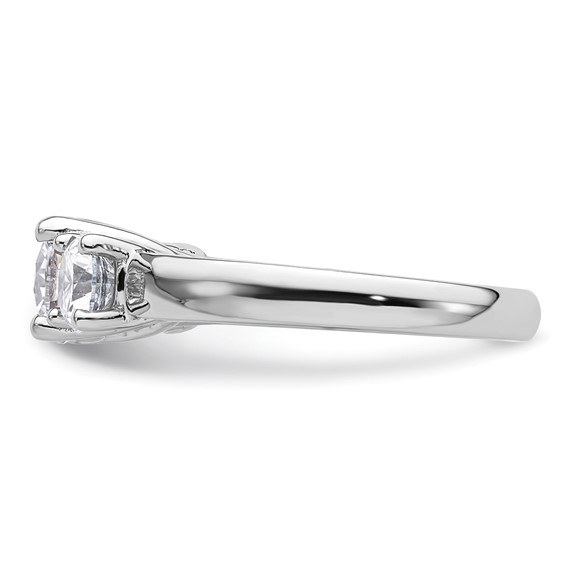 14K White Gold 3-Stone (Holds 1.25 carat (7.00mm) Round Center and (2-5.5mm) Round Sides) Engagement Ring Mounting