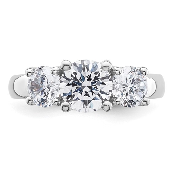 14K White Gold 3-Stone (Holds 1.25 carat (7.00mm) Round Center and (2-5.5mm) Round Sides) Engagement Ring Mounting