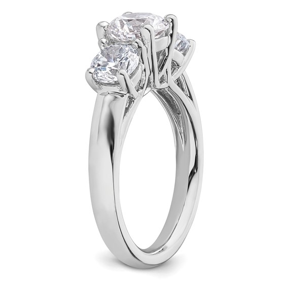14K White Gold 3-Stone (Holds 1.25 carat (7.00mm) Round Center and (2-5.5mm) Round Sides) Engagement Ring Mounting