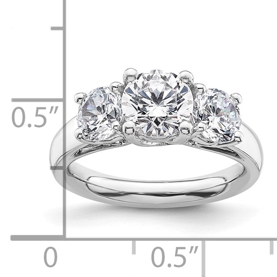 14K White Gold 3-Stone (Holds 1.25 carat (7.00mm) Round Center and (2-5.5mm) Round Sides) Engagement Ring Mounting