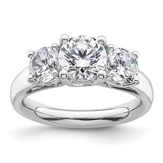 14K White Gold 3-Stone (Holds 1.25 carat (7.00mm) Round Center and (2-5.5mm) Round Sides) Engagement Ring Mounting