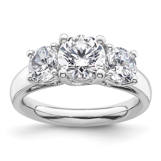 14K White Gold 3-Stone (Holds 1.25 carat (7.00mm) Round Center and (2-5.5mm) Round Sides) Engagement Ring Mounting