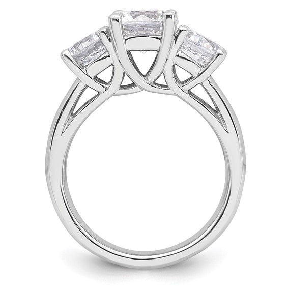 14K White Gold 3-Stone (Holds 1.5 carat (7.5mm) Round Center and (2-5.8mm) Round Sides) Engagement Ring Mounting