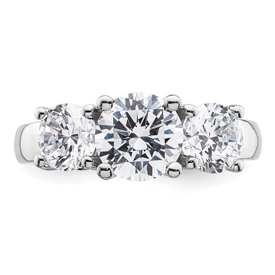 14K White Gold 3-Stone (Holds 1.5 carat (7.5mm) Round Center and (2-5.8mm) Round Sides) Engagement Ring Mounting