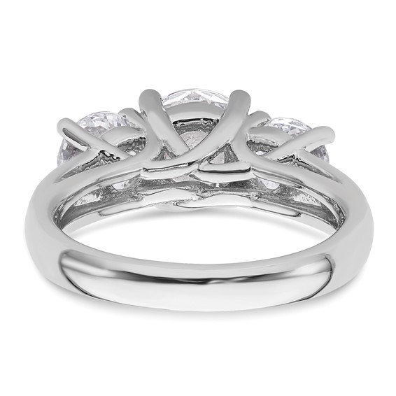 14K White Gold 3-Stone (Holds 1.5 carat (7.5mm) Round Center and (2-5.8mm) Round Sides) Engagement Ring Mounting