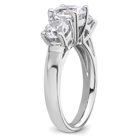 14K White Gold 3-Stone (Holds 1.5 carat (7.5mm) Round Center and (2-5.8mm) Round Sides) Engagement Ring Mounting