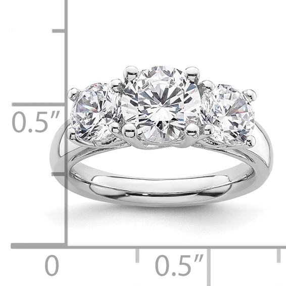 14K White Gold 3-Stone (Holds 1.5 carat (7.5mm) Round Center and (2-5.8mm) Round Sides) Engagement Ring Mounting