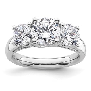 14K White Gold 3-Stone (Holds 1.5 carat (7.5mm) Round Center and (2-5.8mm) Round Sides) Engagement Ring Mounting