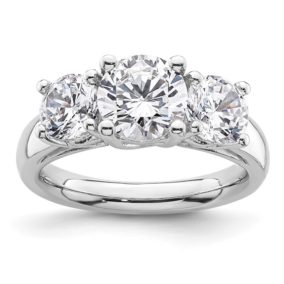 14K White Gold 3-Stone (Holds 1.5 carat (7.5mm) Round Center and (2-5.8mm) Round Sides) Engagement Ring Mounting