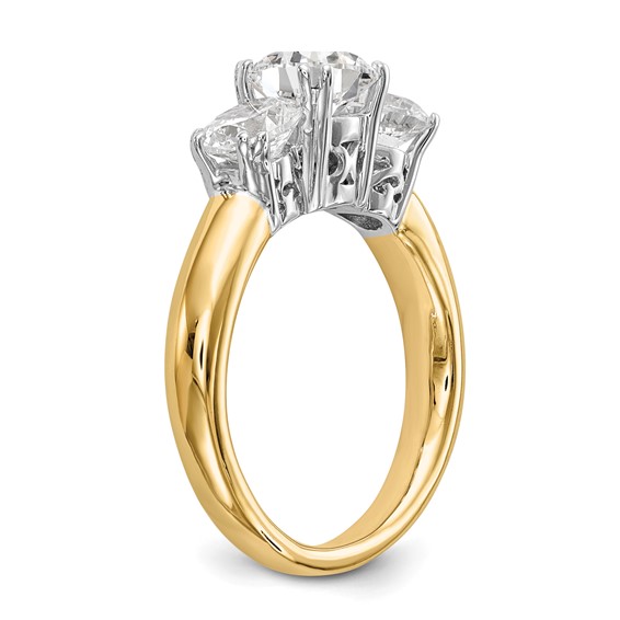 14K Two-tone 3-Stone (Holds 6.5mm Round Center and (2-5.00mm) Round Sides) Engagement Ring Mounting