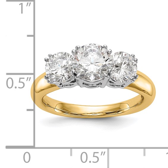 14K Two-tone 3-Stone (Holds 6.5mm Round Center and (2-5.00mm) Round Sides) Engagement Ring Mounting