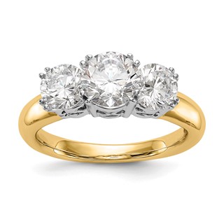 14K Two-tone 3-Stone (Holds 6.5mm Round Center) Includes 2-5.00mm Round Side Diamonds Semi-Mount Engagement Ring