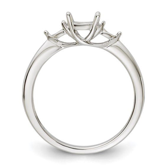 14K White Gold 3-Stone (Holds 5.8mm Round Center and (2-3.1mm) Round Sides) Engagement Ring Mounting