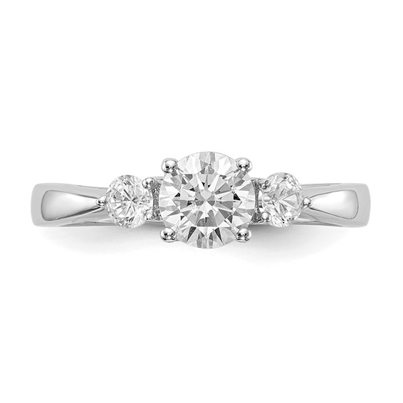 14K White Gold 3-Stone (Holds 5.8mm Round Center and (2-3.1mm) Round Sides) Engagement Ring Mounting