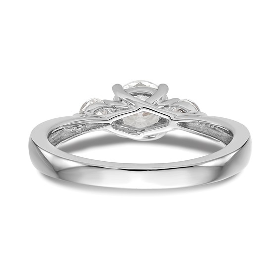 14K White Gold 3-Stone (Holds 5.8mm Round Center and (2-3.1mm) Round Sides) Engagement Ring Mounting