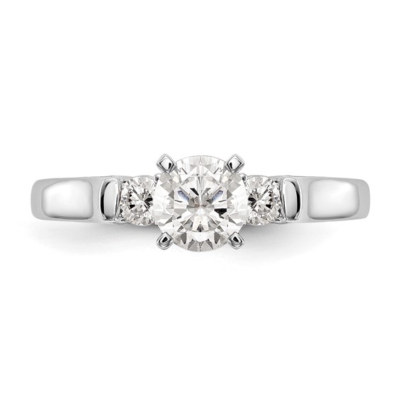 14K White Gold 3-Stone (Holds 3/4 carat (5.9mm) Round Center and (2-3.1mm) Round Sides) Engagement Ring Mounting
