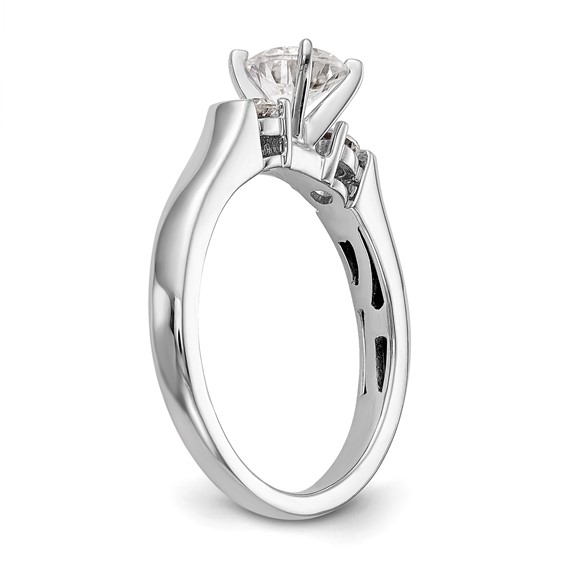 14K White Gold 3-Stone (Holds 3/4 carat (5.9mm) Round Center and (2-3.1mm) Round Sides) Engagement Ring Mounting