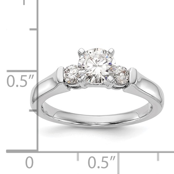 14K White Gold 3-Stone (Holds 3/4 carat (5.9mm) Round Center and (2-3.1mm) Round Sides) Engagement Ring Mounting