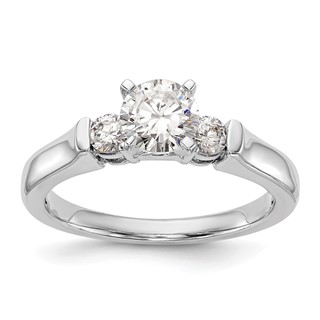 14K White Gold 3-Stone (Holds 3/4 carat (5.9mm) Round Center and (2-3.1mm) Round Sides) Engagement Ring Mounting