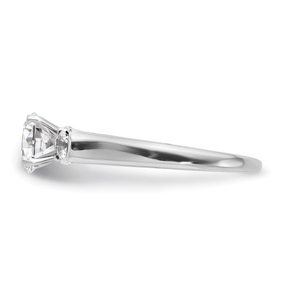 14K White Gold 3-Stone (Holds 1 carat (6.5mm) Round Center and (2-3.7mm) Round Sides) Engagement Ring Mounting