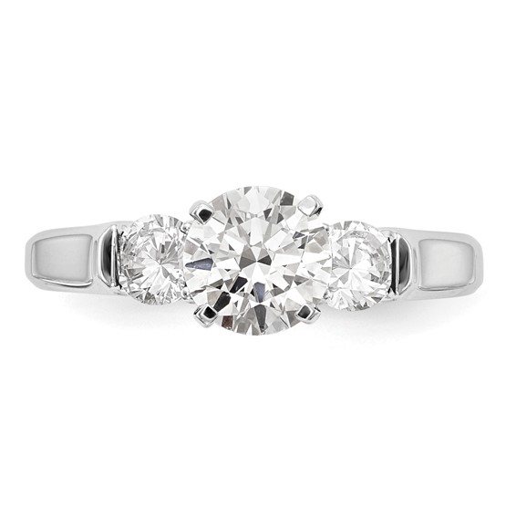 14K White Gold 3-Stone (Holds 1 carat (6.5mm) Round Center and (2-3.7mm) Round Sides) Engagement Ring Mounting