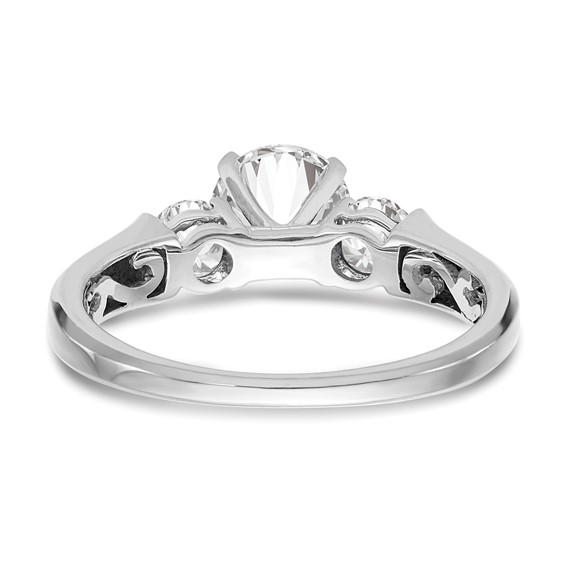 14K White Gold 3-Stone (Holds 1 carat (6.5mm) Round Center and (2-3.7mm) Round Sides) Engagement Ring Mounting
