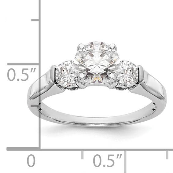 14K White Gold 3-Stone (Holds 1 carat (6.5mm) Round Center and (2-3.7mm) Round Sides) Engagement Ring Mounting