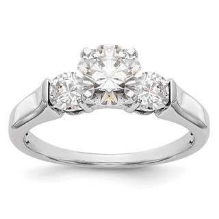 14K White Gold 3-Stone (Holds 1 carat (6.5mm) Round Center and (2-3.7mm) Round Sides) Engagement Ring Mounting