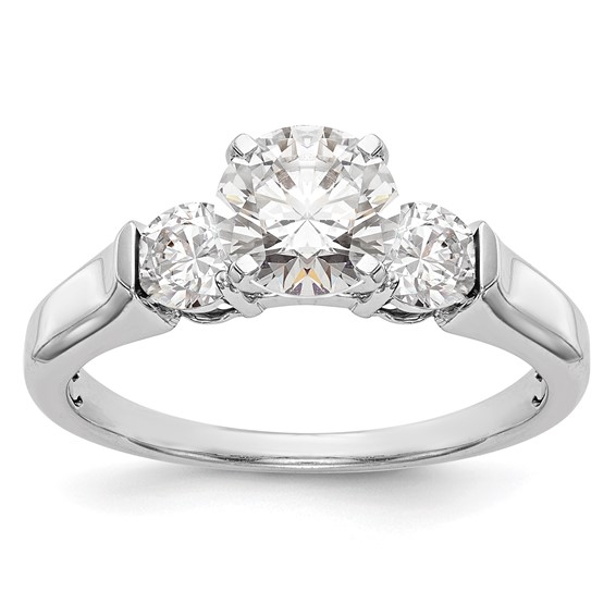 14K White Gold 3-Stone (Holds 1 carat (6.5mm) Round Center and (2-3.7mm) Round Sides) Engagement Ring Mounting