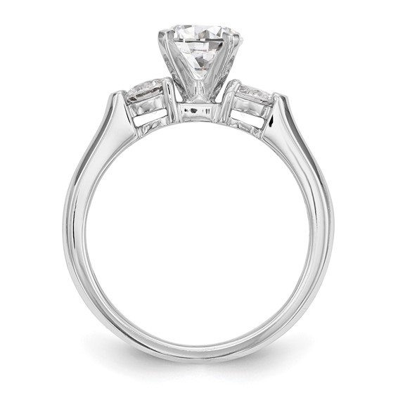 14K White Gold 3-Stone (Holds 1 carat (6.5mm) Round Center and (2-4.1mm) Round Sides) Engagement Ring Mounting