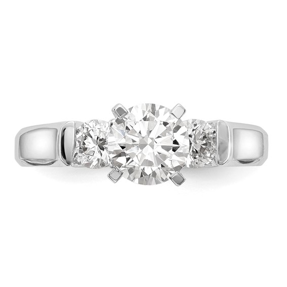 14K White Gold 3-Stone (Holds 1 carat (6.5mm) Round Center and (2-4.1mm) Round Sides) Engagement Ring Mounting