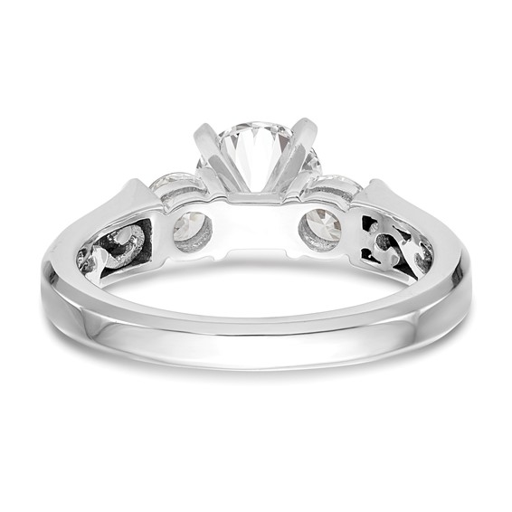 14K White Gold 3-Stone (Holds 1 carat (6.5mm) Round Center and (2-4.1mm) Round Sides) Engagement Ring Mounting