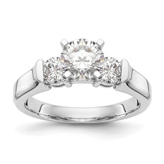 14K White Gold 3-Stone (Holds 1 carat (6.5mm) Round Center and (2-4.1mm) Round Sides) Engagement Ring Mounting
