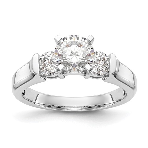 14K White Gold 3-Stone (Holds 1 carat (6.5mm) Round Center and (2-4.1mm) Round Sides) Engagement Ring Mounting