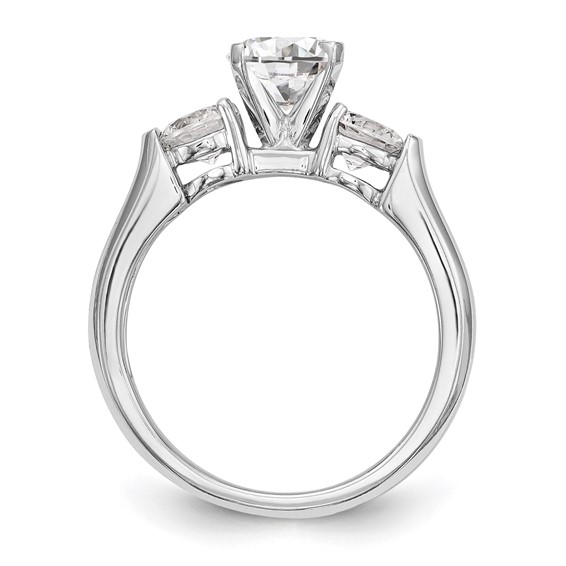 14K White Gold 3-Stone (Holds 1 carat (6.5mm) Round Center and (2-4.6mm) Round Sides) Engagement Ring Mounting